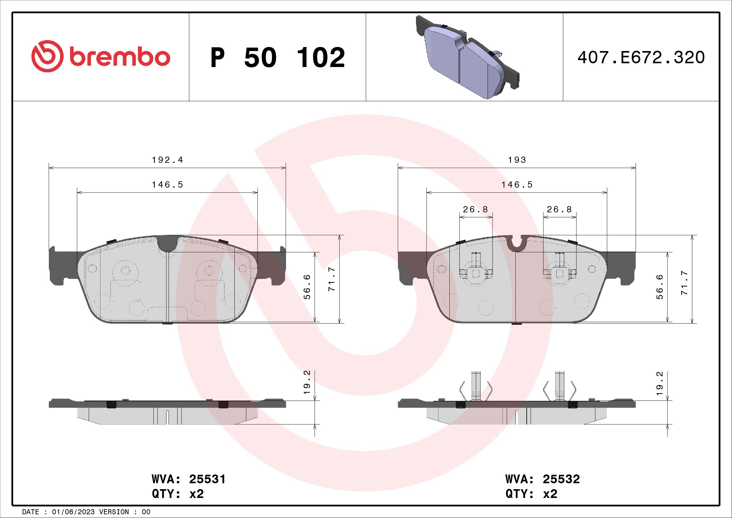 A.B.S. P 50 102 BREMBO Bremsbelagsatz, Scheibenbremse